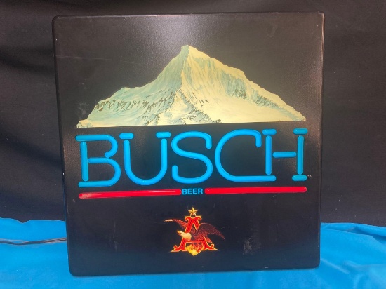 Busch Beer Sign Working Order 17.5 Inches Square