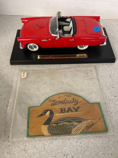 1955 Thunderbird die cast car and Sandusky Bay wood sign