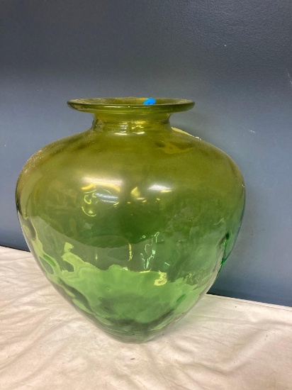 Large green bubbles glass vase made in Spain