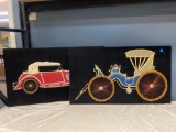 Black velvet backing nail and wire art car and carriage pictures