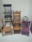 6 wooden doll chairs- high chair, stick chair unique