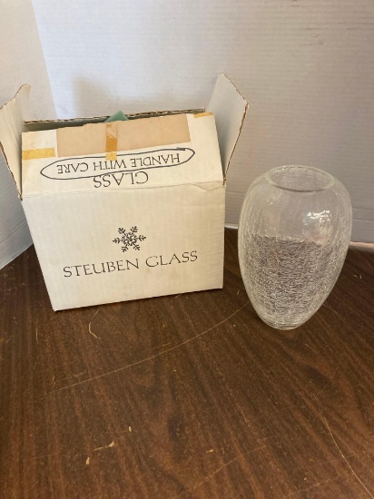 Steuben glass vase in open box