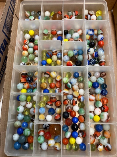 vintage marbles in display case