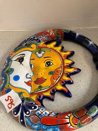 colorful glaze painted moon and sun made in Mexico
