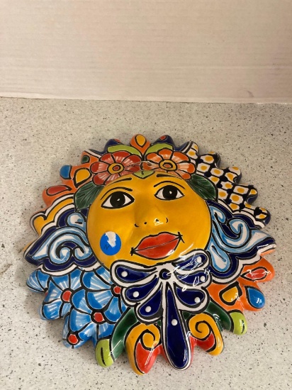 glaze painted sun face made in Mexico