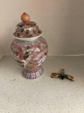 porcelain covered pot glazed painted insect made in Mexico