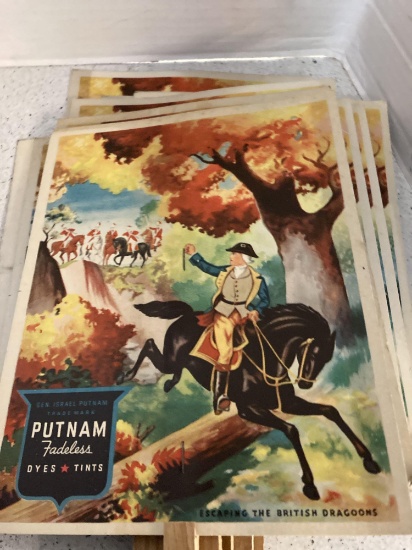 Putnam dyes hand fans wood and cardboard new old stock