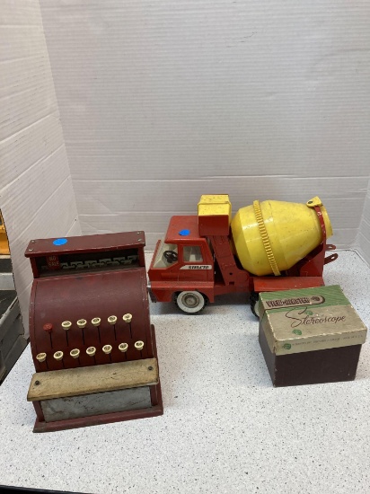 Structo cement mixer Viewmaster stereoscope Tom Thunb cash register
