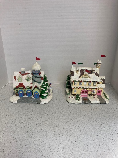 Pair of Hawthorne Village light up buildings