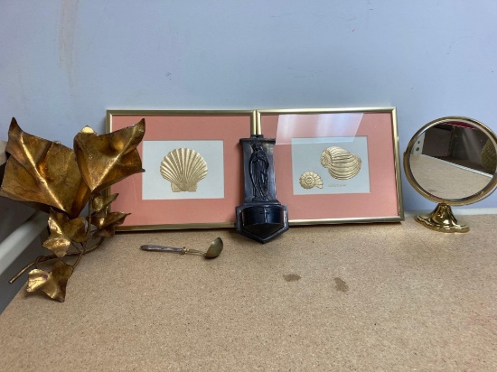 Shell pictures metal decor gold mirror