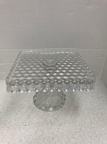 Fostoria American footed cake stand with Rum well