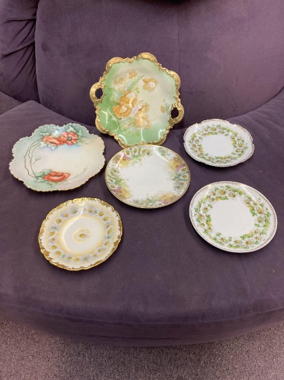 Antique French Limoges and German hand painted plates