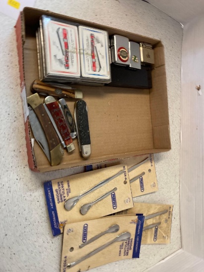 vintage playing cards knives lighters spatulate measuring spoons