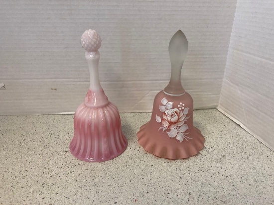 Fenton Rosalene bell and handpainted artist signed bill