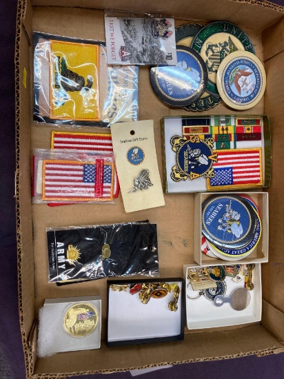 Military items Seabees pinbacks patches etc