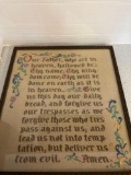 antique needlepoint framed lords prayer 17 1/2 x 15 1/2?