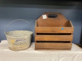 Galvanized pail and wood magazine holder