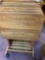 Oak snack trays in rolling cart
