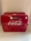 Red plastic Coca Cola radio in shape of a cooler