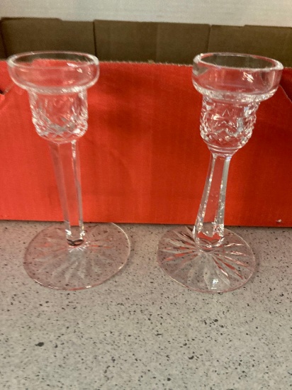 signed Waterford crystal candlesticks