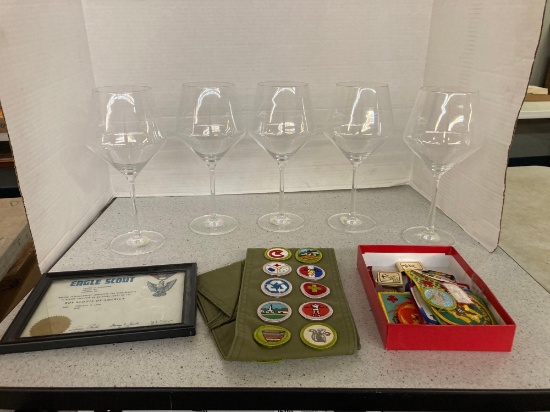Crate and Barrel wine glasses and large glass vase