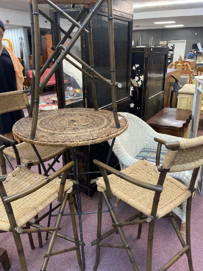 Bar height rope seat and iron table set