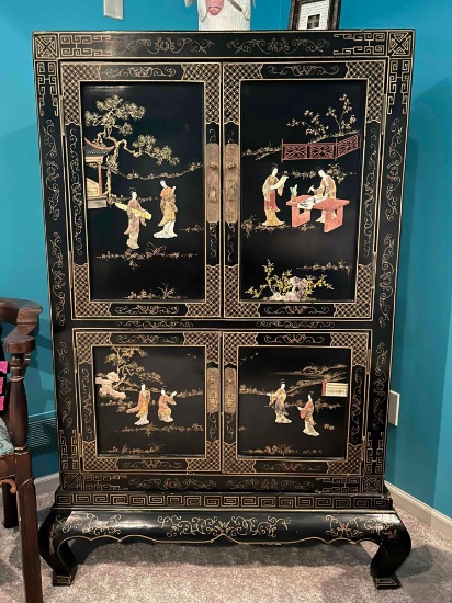 Black lacquer Asian design cabinet