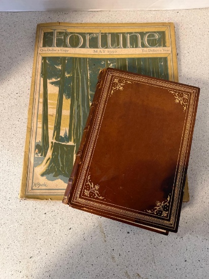 Leather bound Wonders of Italy book and 1930 Fortune magazine