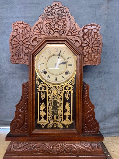 Ingraham fancy gingerbread clock 22 inches tall