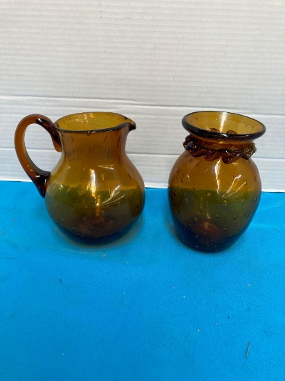 Art glass pitcher and vase