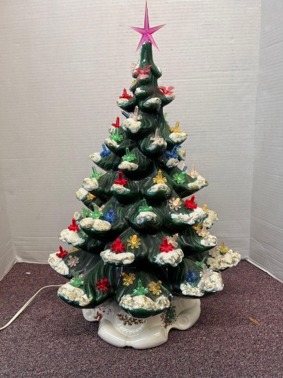 Vintage Fancy Christmas tree with music box works fine 23 inches tall