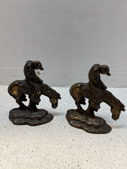 Bronze end of the trail Indian book ends