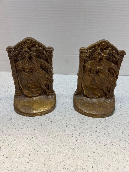 fancy bronze Victorian man and woman book end
