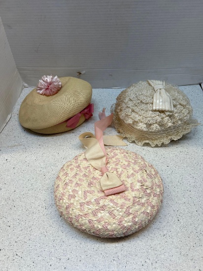 three vintage girls hats