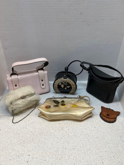 five vintage girls purses and one coin purse