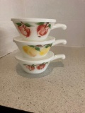 3 Fire King handled casserole dishes with lids