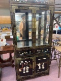 Black lacquer oriental design China cabinet