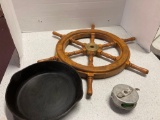 ships wheel Griswold frying pan Kalamazoo fishing reel