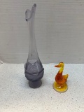 Viking purple frosted swing vase 12 inches tall and Viking duck