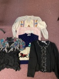 5 vintage women?s sweaters one silk top