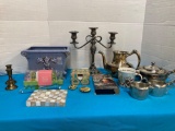 Silver and brass candleholders other decor