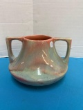 Haeger ART DECO Multi glaze Pink Teal 2 Handled Vase