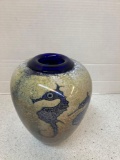 glass seahorse face vase 8 inches tall