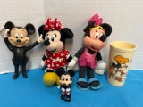 Mickey and Minnie Mouse plush and misc toys and cup