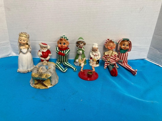 Christmas knee huggers elves ceramic figurines