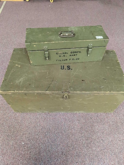 World War II GI foot locker and signal corps box