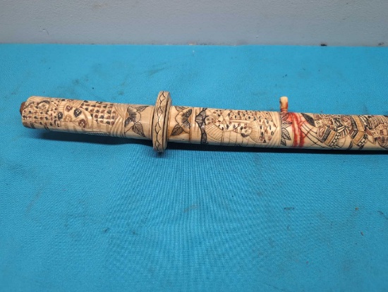 Carved bone japanese samurai sword
