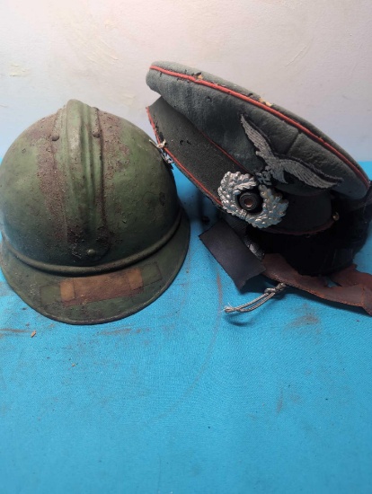 WW II German officers cap French helmet