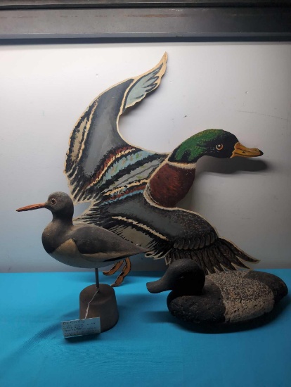 Two vintage decoys painted duck plaque