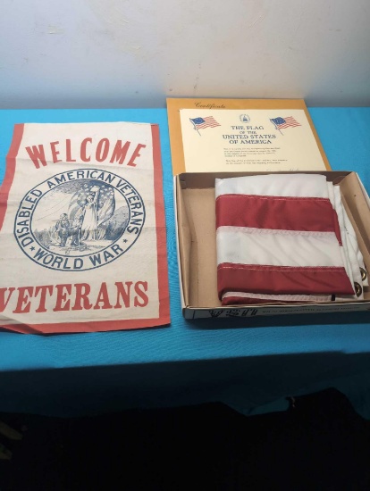 WW I DAV welcome sign 3 by 5 foot American flag